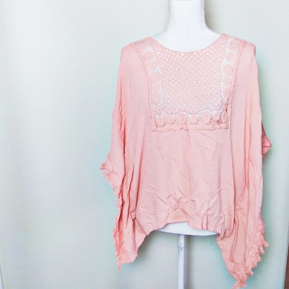 Peach Fringe Crocheted Shawl Swim Coverup - Picture 1 of 5